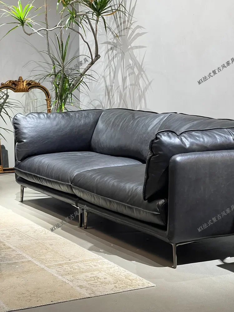 French HUG embracing sofa, retro oil wax leather, first-layer leather sofa, Italian light luxury, simple split antique style