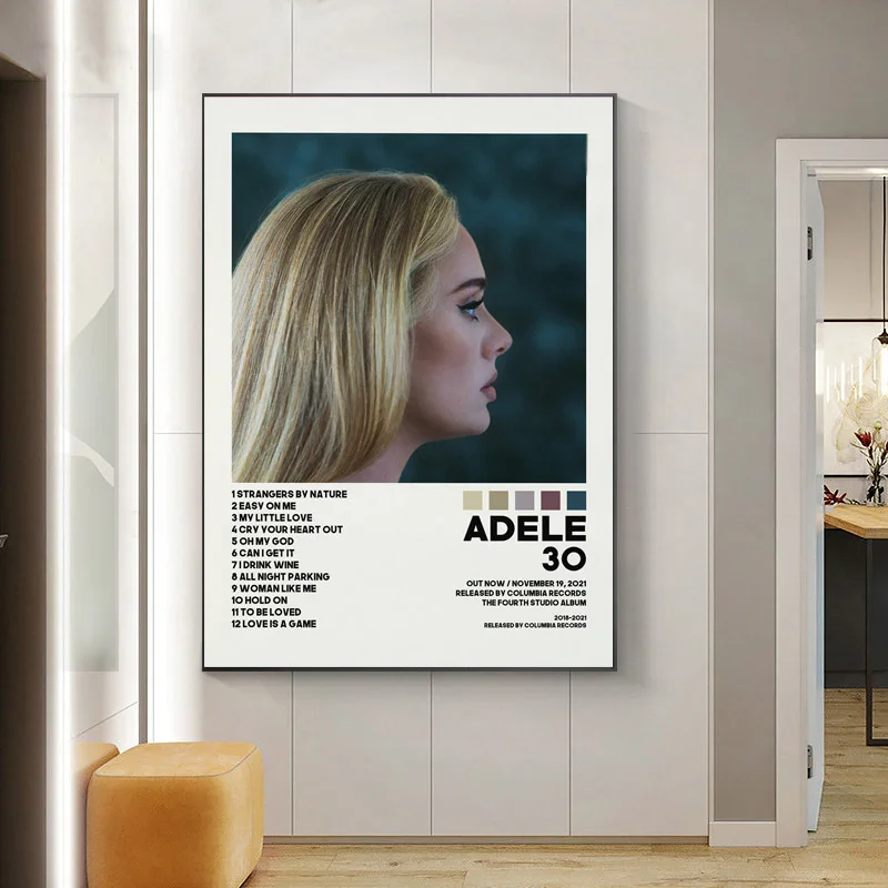 Adele 30 Pop 21 Music Singer Star Album Cover Tracklist Poster Prints Wall Art Painting Picture Photo Gift For Room Home Decor