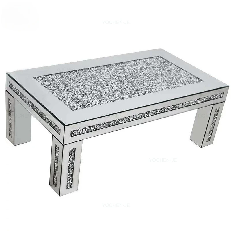 Coffee Table Luxury Crushed Diamond Mirrored Modern Silver Living Room Furniture Sofa Center Table Wooden Mail Order Packing