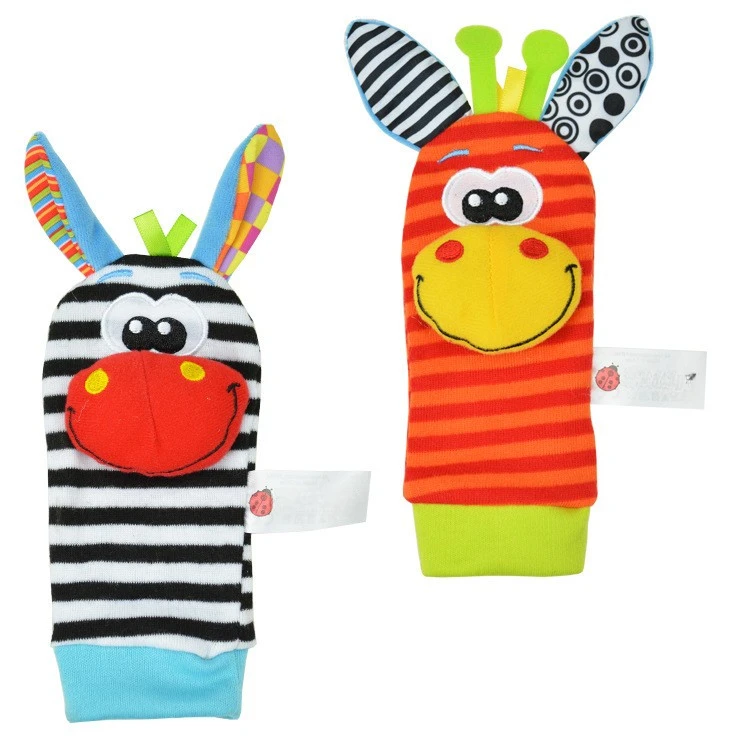 4PCS/SET Baby Rattle Toys Cute Stuffed Animals Wrist Rattle Foot Finder Socks 0~12 Months For Infant Boy Girl Newborn Gift