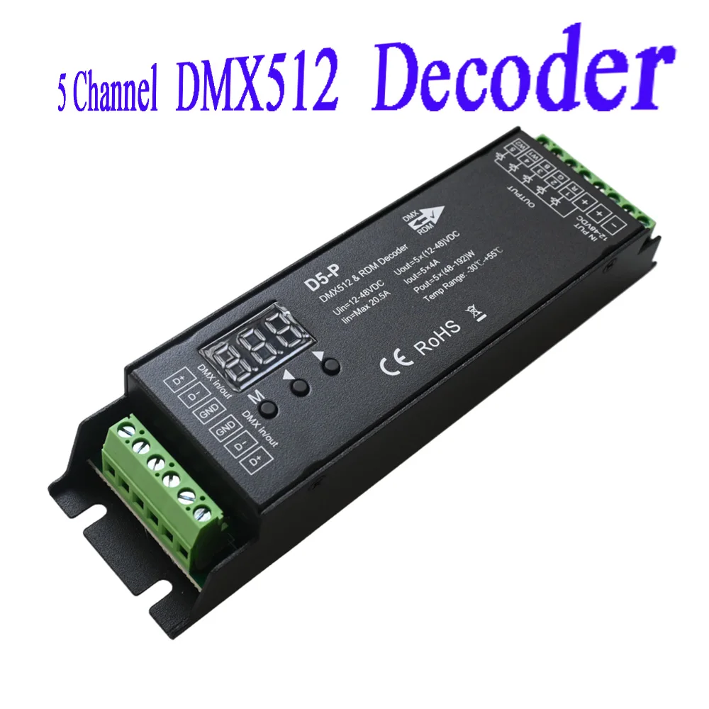 5 Channel DMX Decoder with RDM Digital Display DMX512 Dimmer Driver PWM Single Color RGBW RGB+CCT LED Controller Alum 12V-48VDC