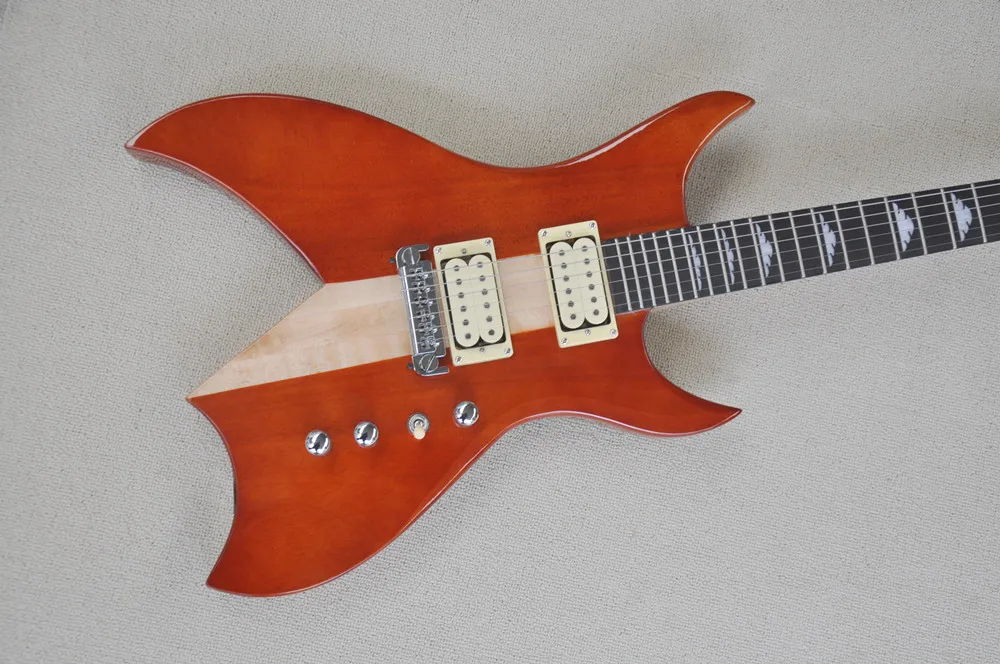 4 Strings Red Body Electric Bass Guitar with Neck Through Body,Chrome Hardware,Provide Customized Service