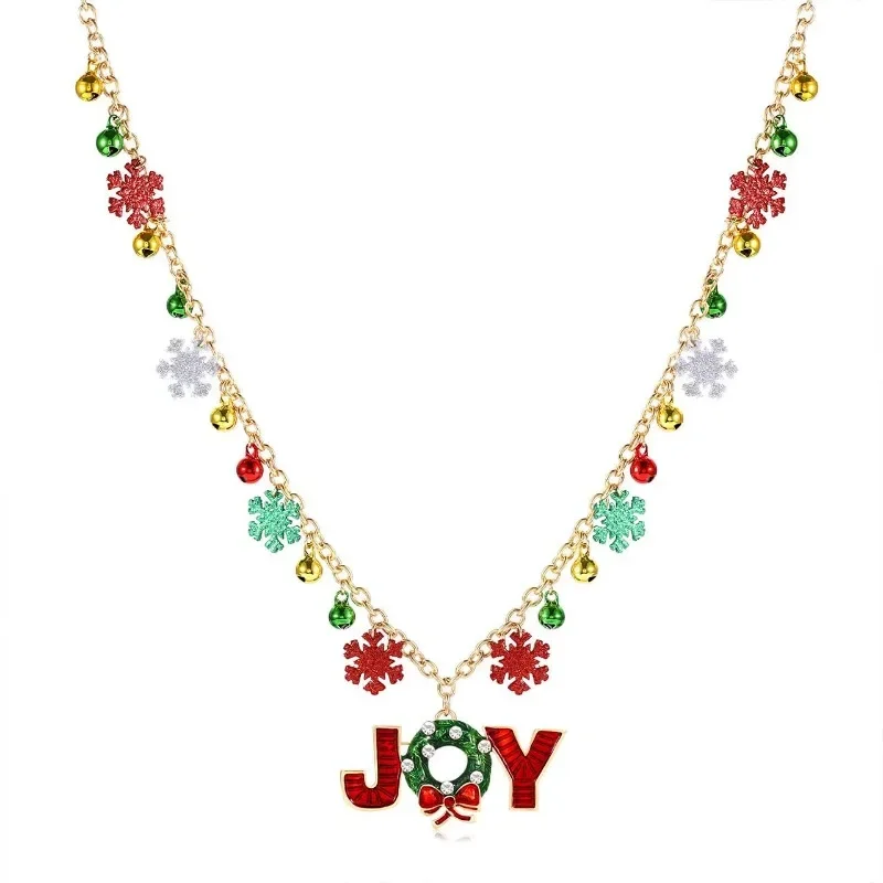 Navidad largo brillo copo de nieve collar de Navidad JOY colgante Navidad vacaciones collares festivos para mujeres joyería de fiesta