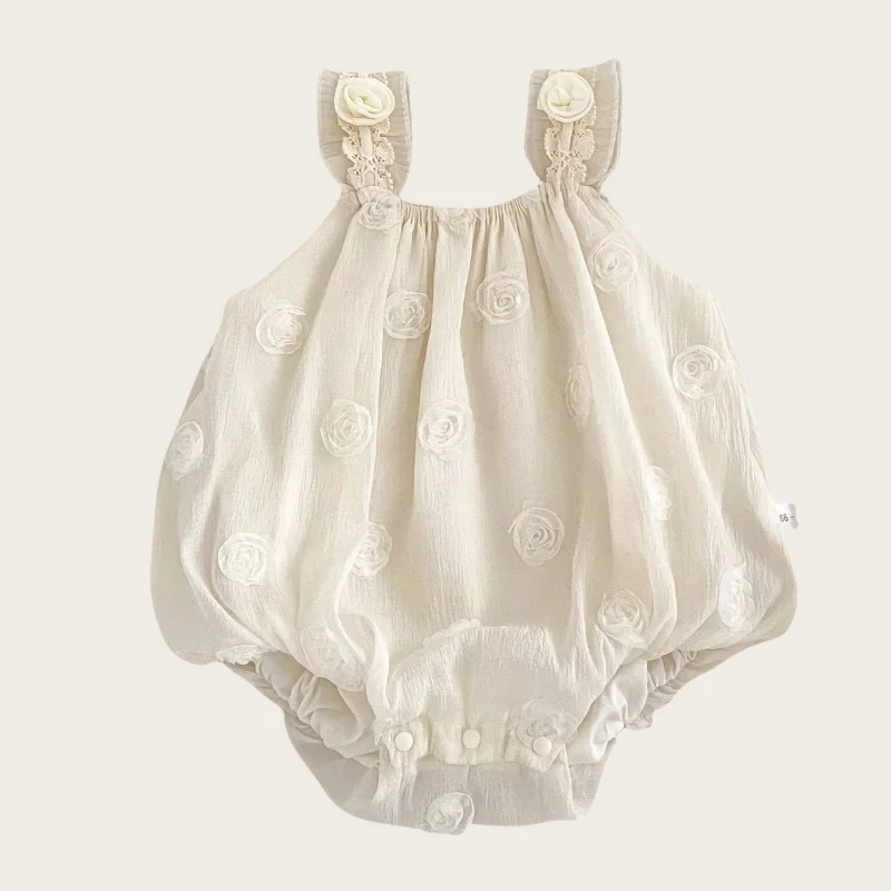 0-2Y Baby Girls Cotton Sleeveless Princess Romper with 3D Rose Decor Adorable and Stylish Onesie for Newborn Girls