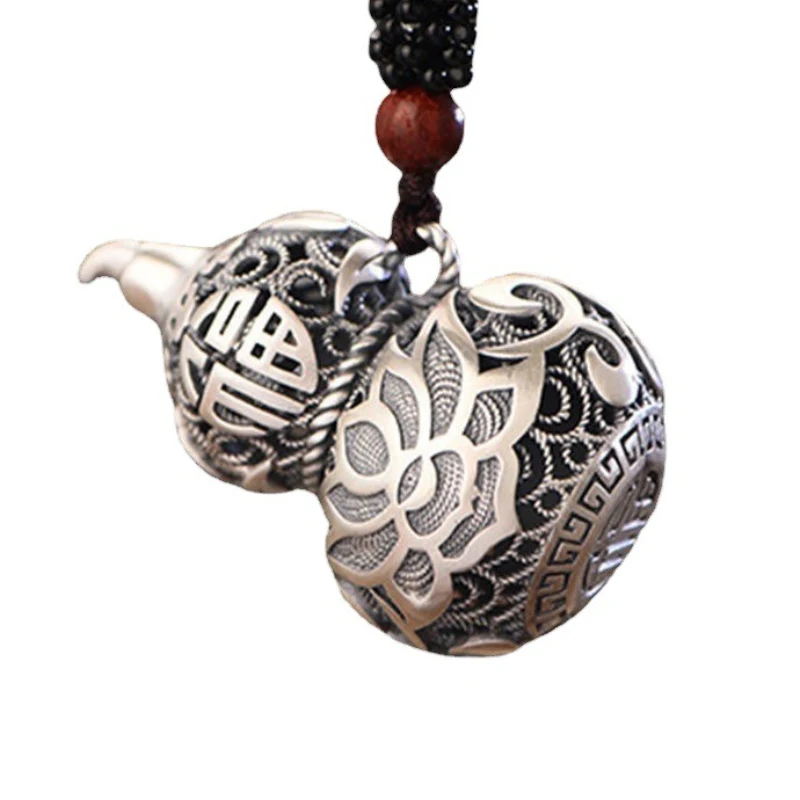 925 Silver Exquisitely Carved Hollow Out Lotus Flower Pendant Fashion Vintage Chinese Style Gourd Necklace for Women Jewelry - Image 6