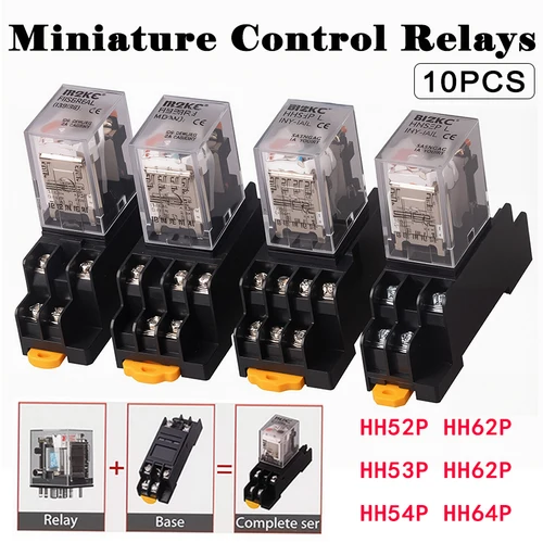 10 Uds interruptor de relé intermedio AC110V 220V DC 12V 24V HH52P HH53P HH54P HH62P HH63P HH64P bobina LED General Micro Mini al por mayor