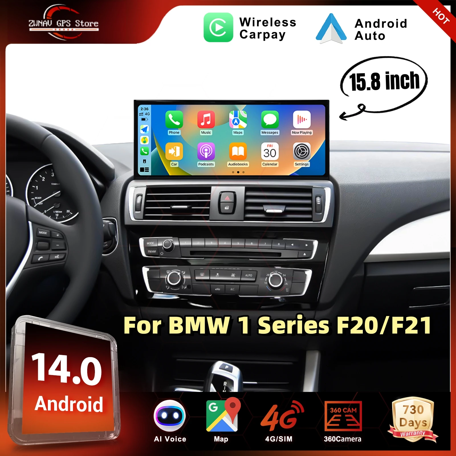 

15.8" LHD/RHD Android14 Octa Core Car Multimedia Player For BMW 1 Series 2 Series F20 F21 F23 NBT System Stereo GPS Navi CarPlay
