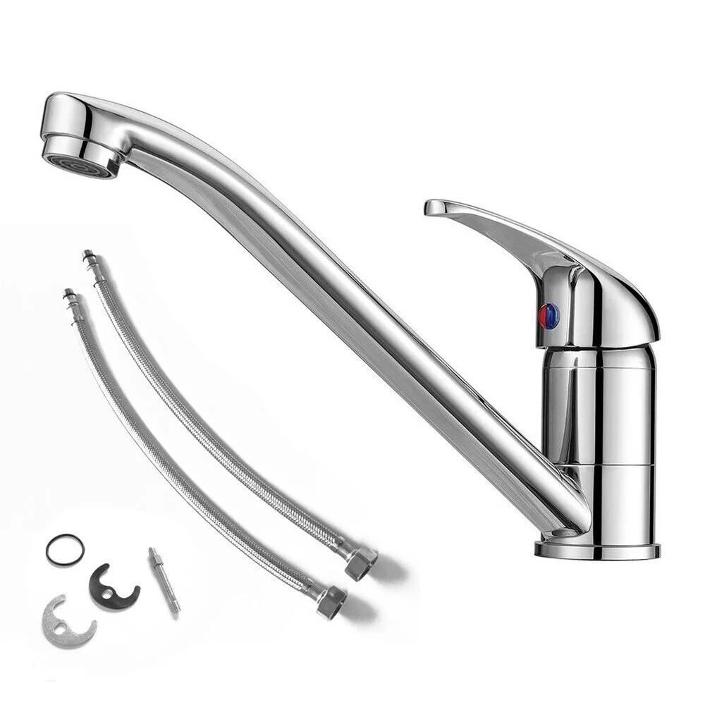 Grifos de lavabo, grifo de pie con boquilla larga, agua fría y caliente, grifo de doble uso, grifo de agua giratorio de una sola manija, grifo de lavabo montado en cubierta