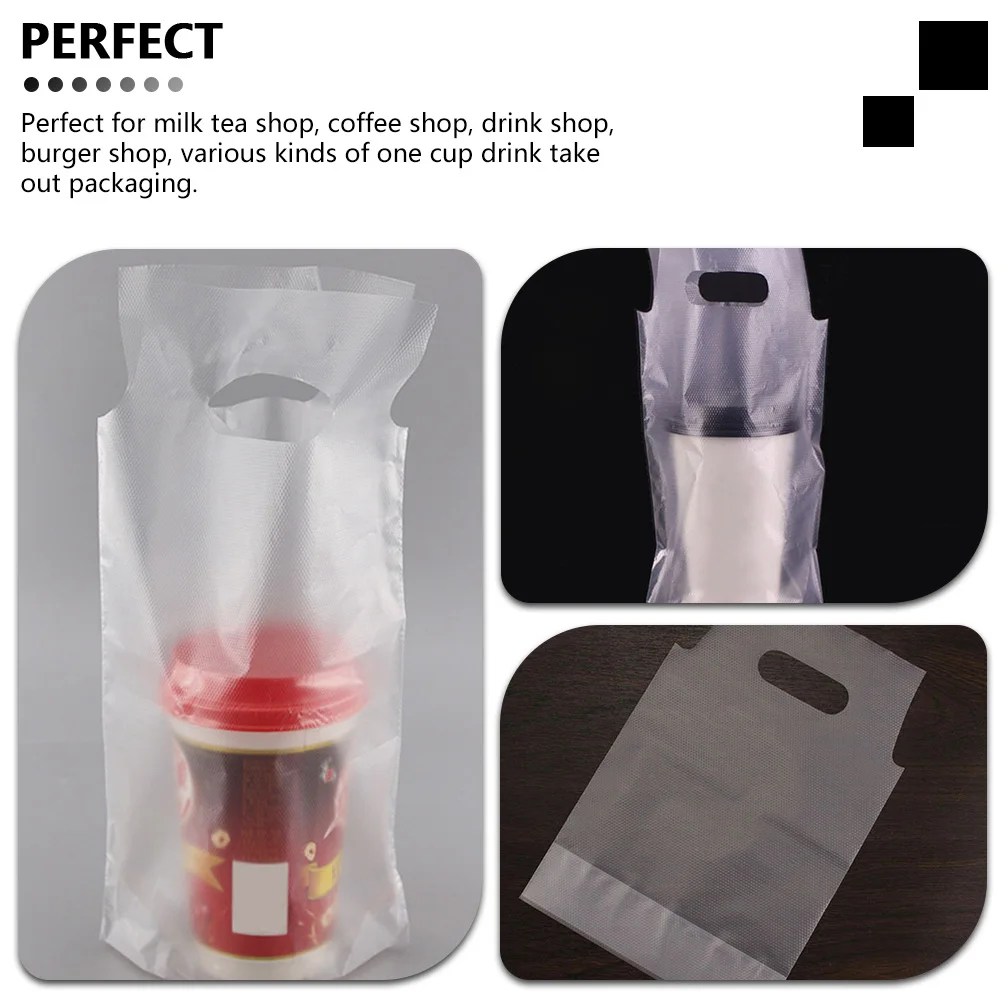 

100pcs Hand Drink Bag Clear Carrier Portable Beverage Milk Tea Packaging Coffee Takeaway Bags Disposable Plastic Bag