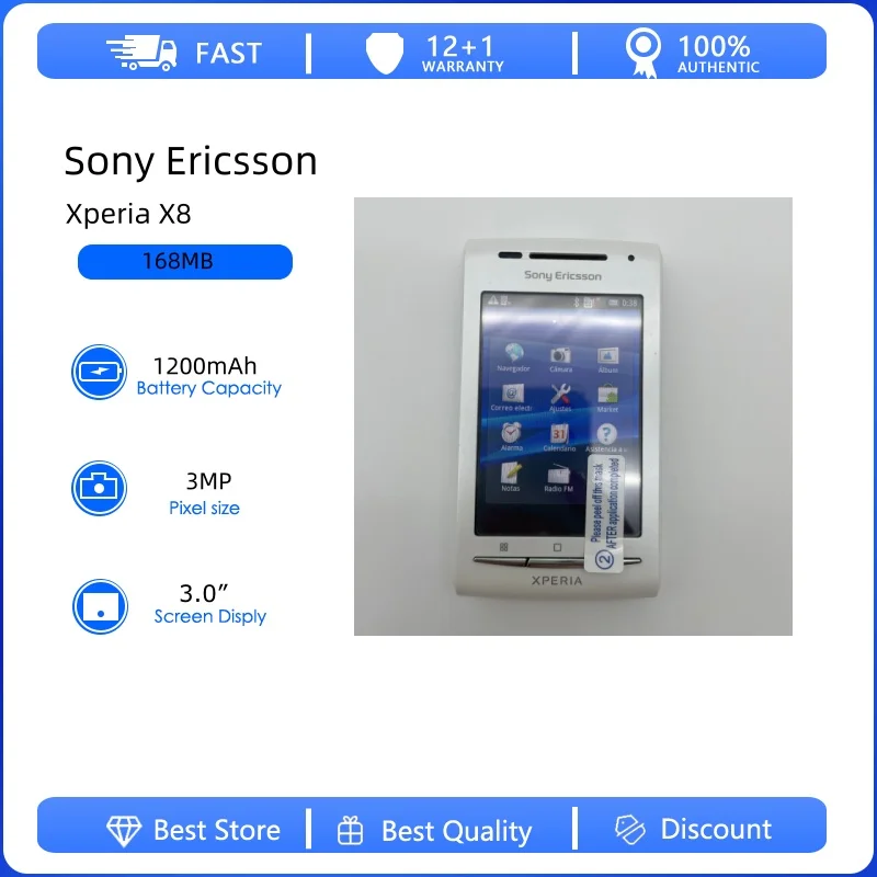 Sony Ericsson Xperia X8 E15i Reacondicionado - Teléfono Original Desbloqueado Smartphone Android GPS Wi-Fi Teléfono de 3.0 pulgadas