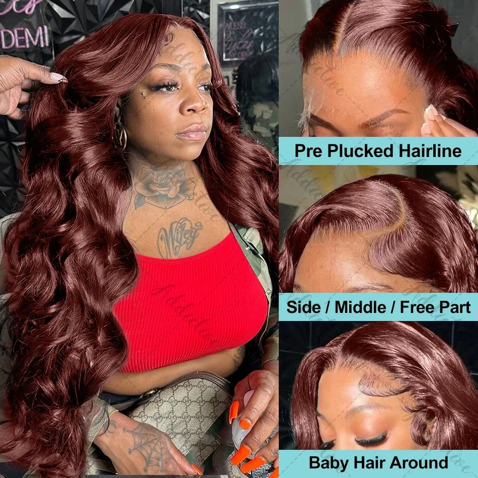 220% HD Reddish Brown Dark Red Brown Body Wave 13x6 Lace Front Human Hair Wigs 13x4 Lace Frontal Wig Brazilian Remy Hair