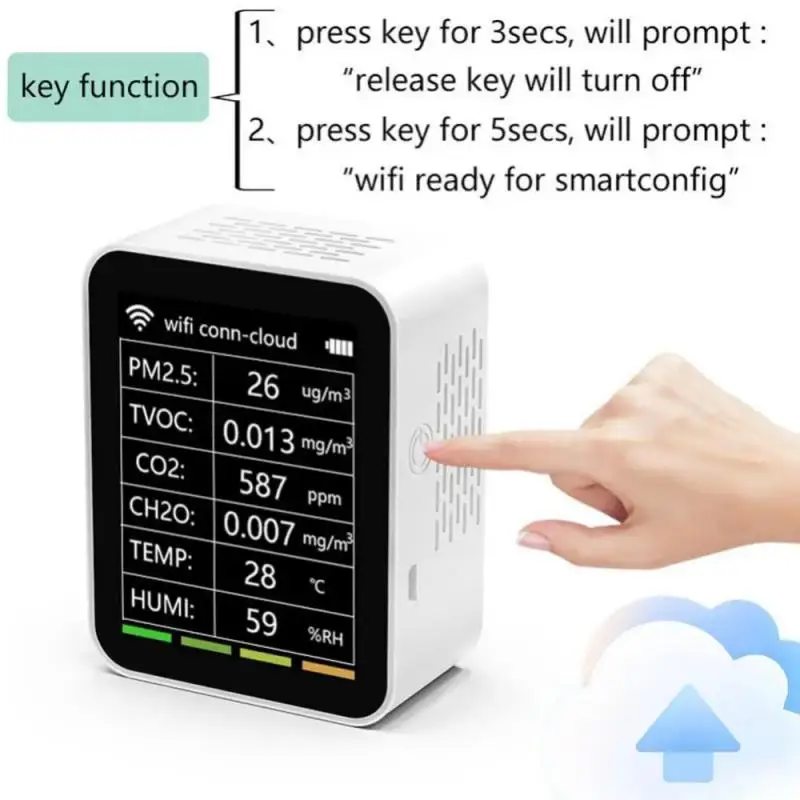 Tuya WiFi كاشف جودة الهواء 6 في 1 كاشف الهواء الذكي متعدد الوظائف PM2.5 TVOC CO2 CH2O كاشف درجة الحرارة والرطوبة