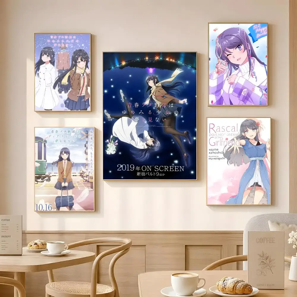 Bunny Girl Senpai Poster Poster Self-adhesive Art Waterproof Paper Sticker Coffee House Bar Room Wall Decor