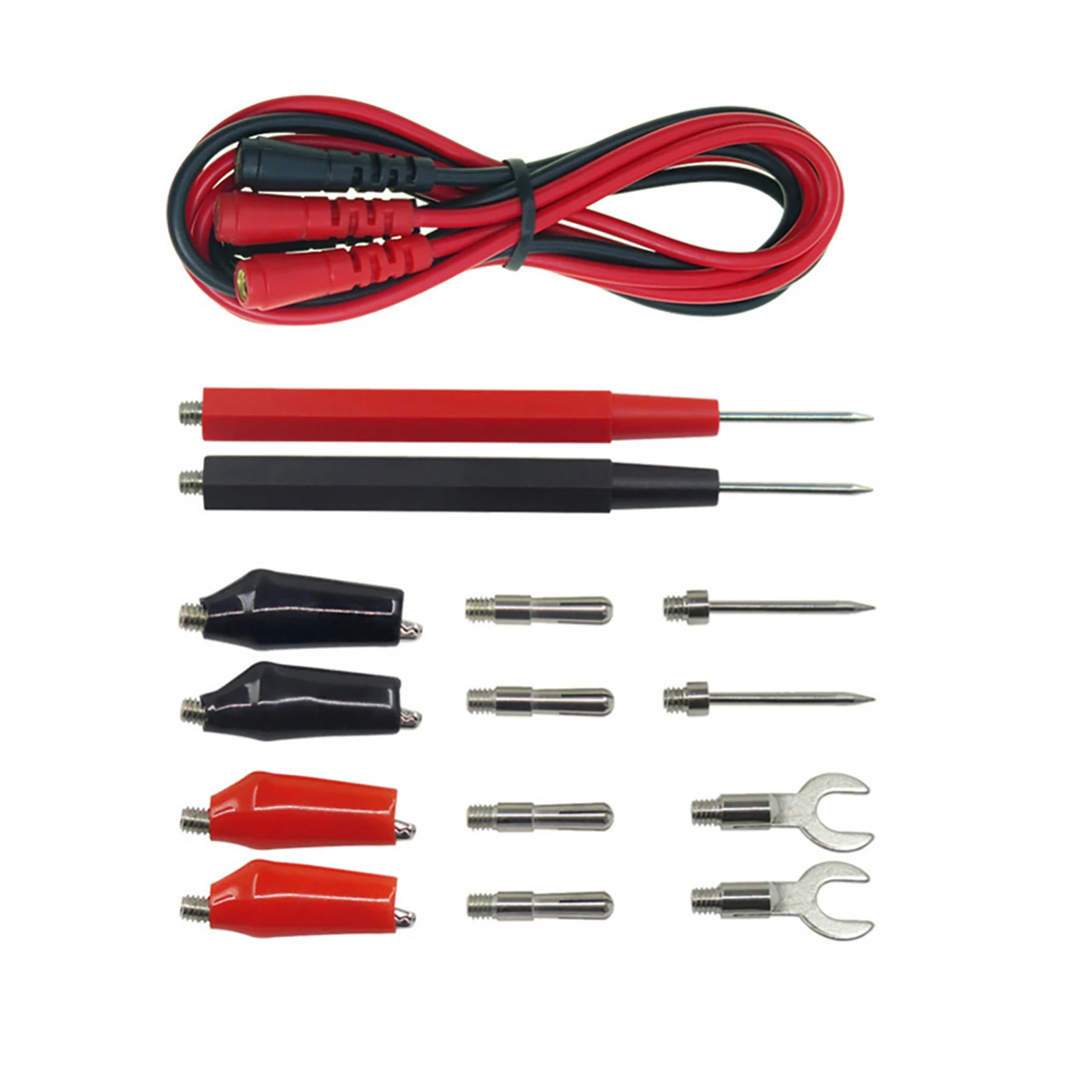 16Pcs Gold-Plated Silicone Multimeter Test Lead Kit Sharp Probe w/ Alligator Clips & Banana Plugs for Precise Electronic Testing