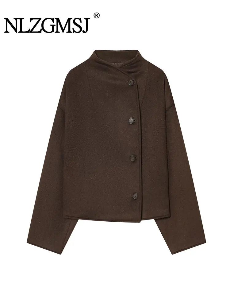 

NLZGMSJ Casual Women Solid Jackets Long Sleeve Single Breasted Straight Short Coats New Fashion 2025 Holiday Autumn Coats