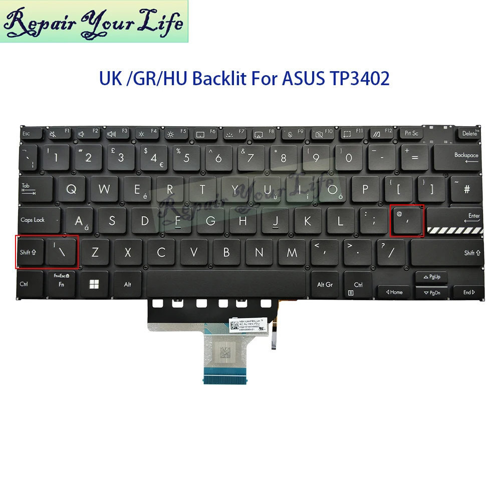 UK German Hungary Backlit Keyboard For ASUS Vivobook TP3402 TN3402 S14 Flip TP3402ZA TP3402VA TN3402YA Euro Notebook Backlight