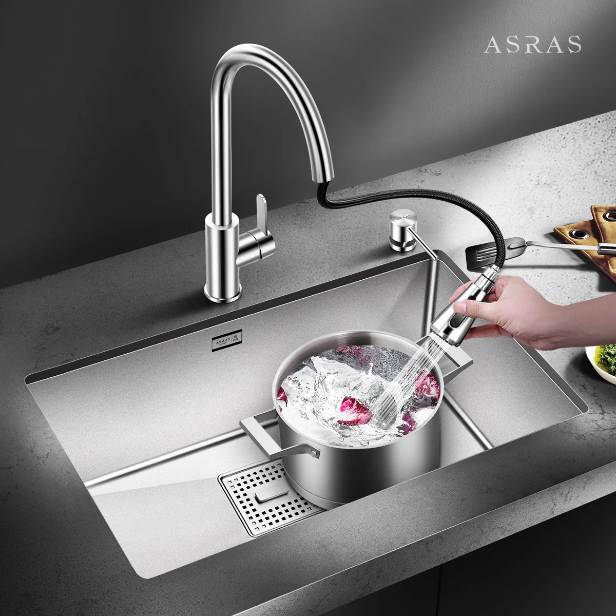 ASRAS Nano Silver Kitchen Sink Beautiful Kitchen Sink Large Size Sink with a Depth of 220mm Size: 75X45cm