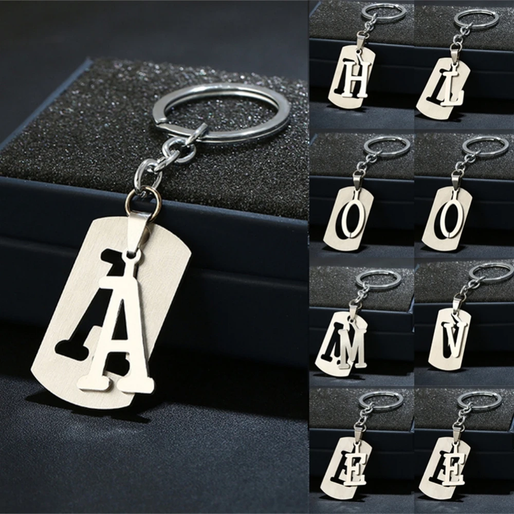 Double Layer Letter Keychains Simple A To Z Name Initials Metal Pendant Keyring Wallet Bag Car Decor For Women Men Party Gifts