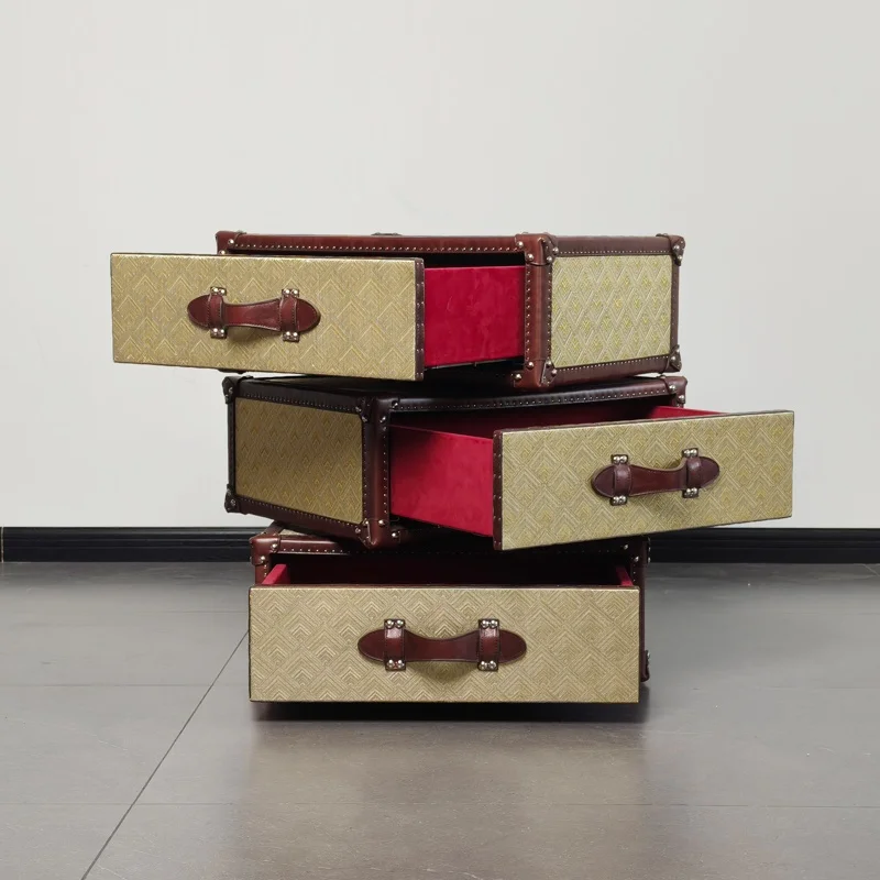 French retro style three-drawer cabinet high-grade hard box lamp luxury floor bedside storage copper wire home furniture
