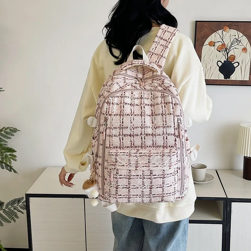 

Corduroy student school bag for teenage girls 2025 New Versatile Ins Schoolbags Leisure travel backpack rucksack mochilas