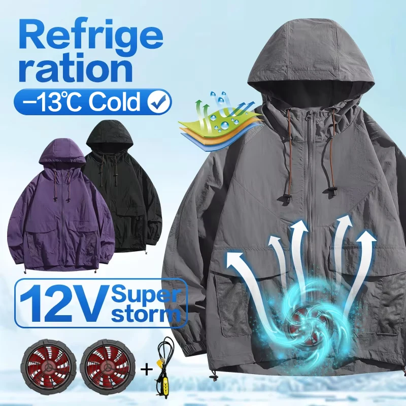 

Intelligent anti-heat and cooling air-conditioning suit with large wind force and fan for men, sun-protective clothing for outdo