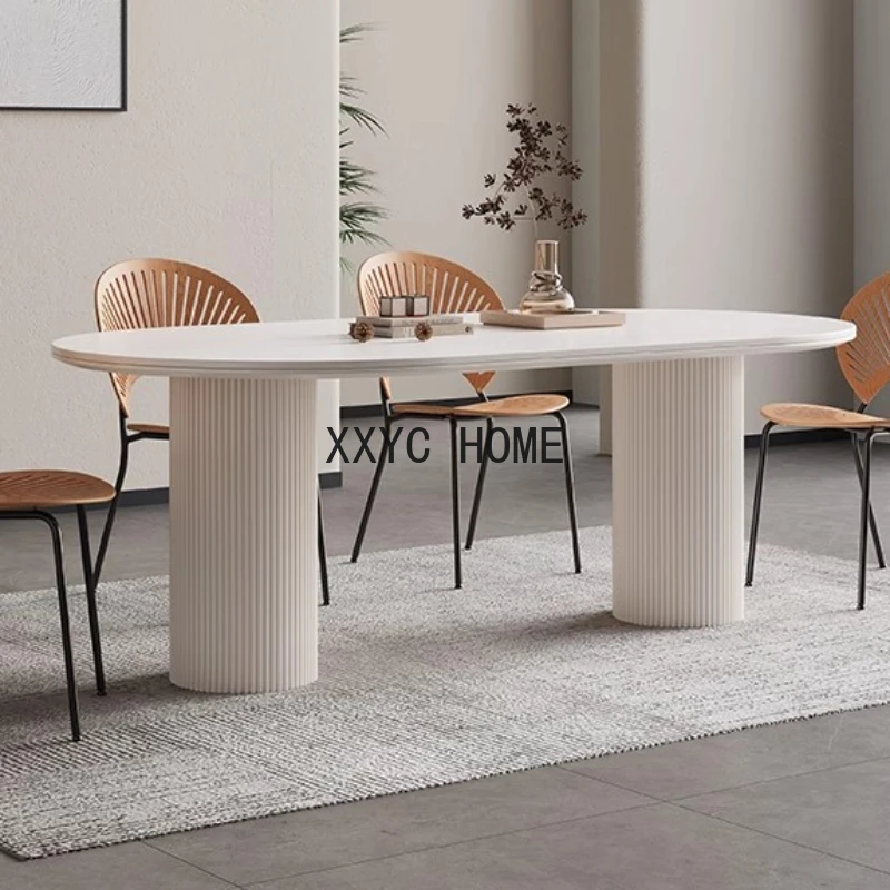 

Design Nordic Dining Table Luxury Simple Oval Slate Coffee Tables White Modern Mesa Comedor Meuble Kitchen Furniture YX50CZ