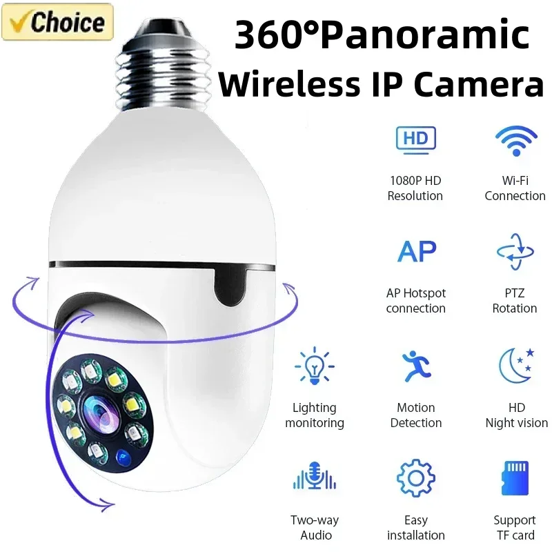 E27 Bulb Camera 4X Zoom digitale AI Human Motion Detect visione notturna a colori 5G Double Band 8MP visione notturna a colori Surve