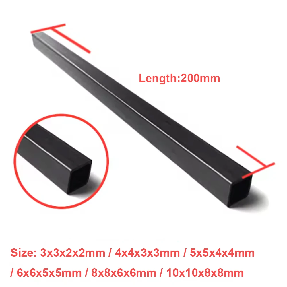 1-50Pcs Carbon Fiber Square Tube 3mm-10mm Length 200mm Multi-Specification Aircraft Model Material Reinforcement Rod