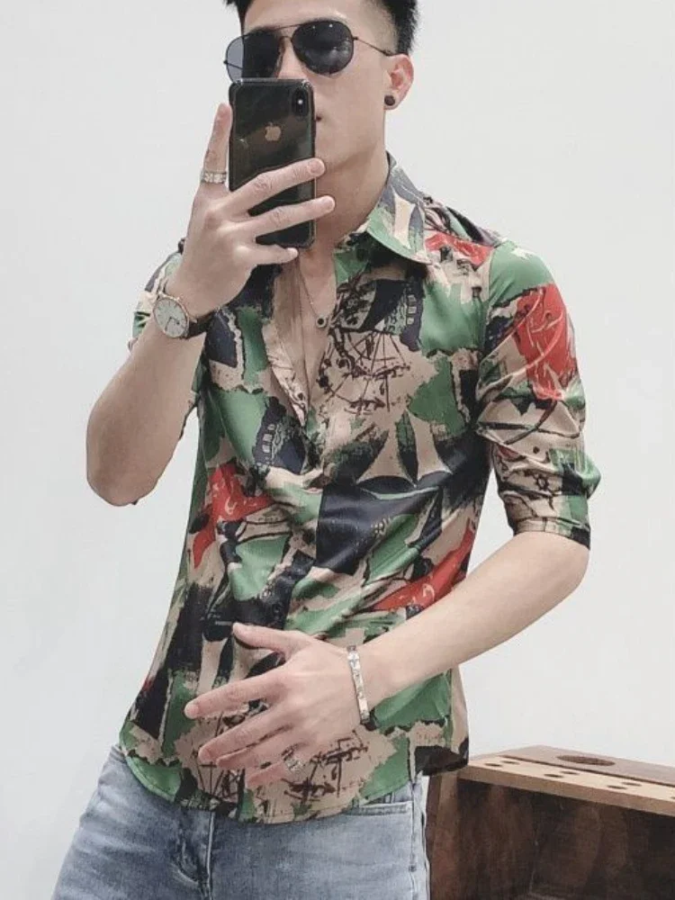 

Male Shirts Funny Colourful Half Sleeve Men's Shirt Asia Hipster with Collar Summer Fashion 2024 Designer Cheap Brand Trendyol