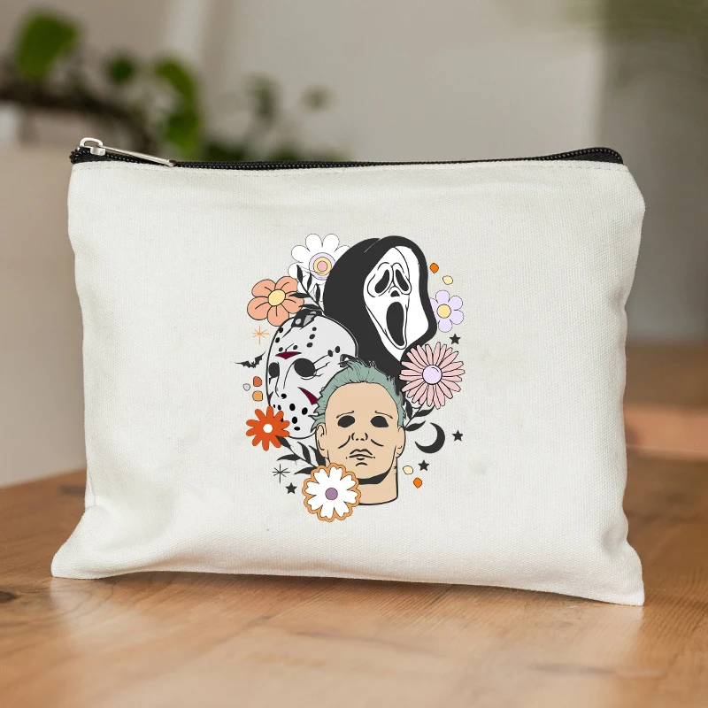 Bolsa de cosméticos con patrón de temporada Spooky para mujer, bolsa de almacenamiento de viaje de lona informal, fantasma occidental, regalo de Halloween, bolsa de aseo