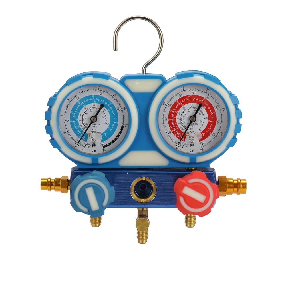 Car Air Conditioning Refrigerant Freon Double Valve Pressure Gauge with Seal Rings Diagnostic Repairing Tool Kit