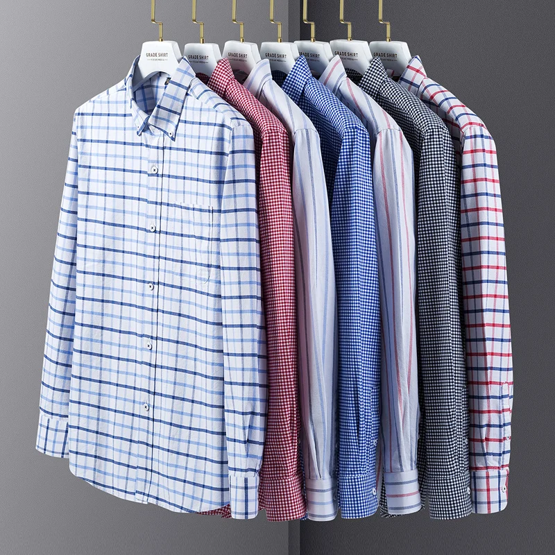 Nova Primavera Outono Camisas dos homens de Algodão de Alta Qualidade Negócios Casual Botão Lapela Camisa de Manga Longa Respirável Oxford Trabalho Camisa