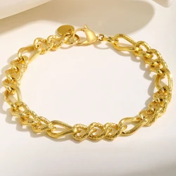 Women Chunky Chain Bracelet, Minimalist Stainless Steel Embossed Gold Color Bracelets, Female Party Jewelry Gift