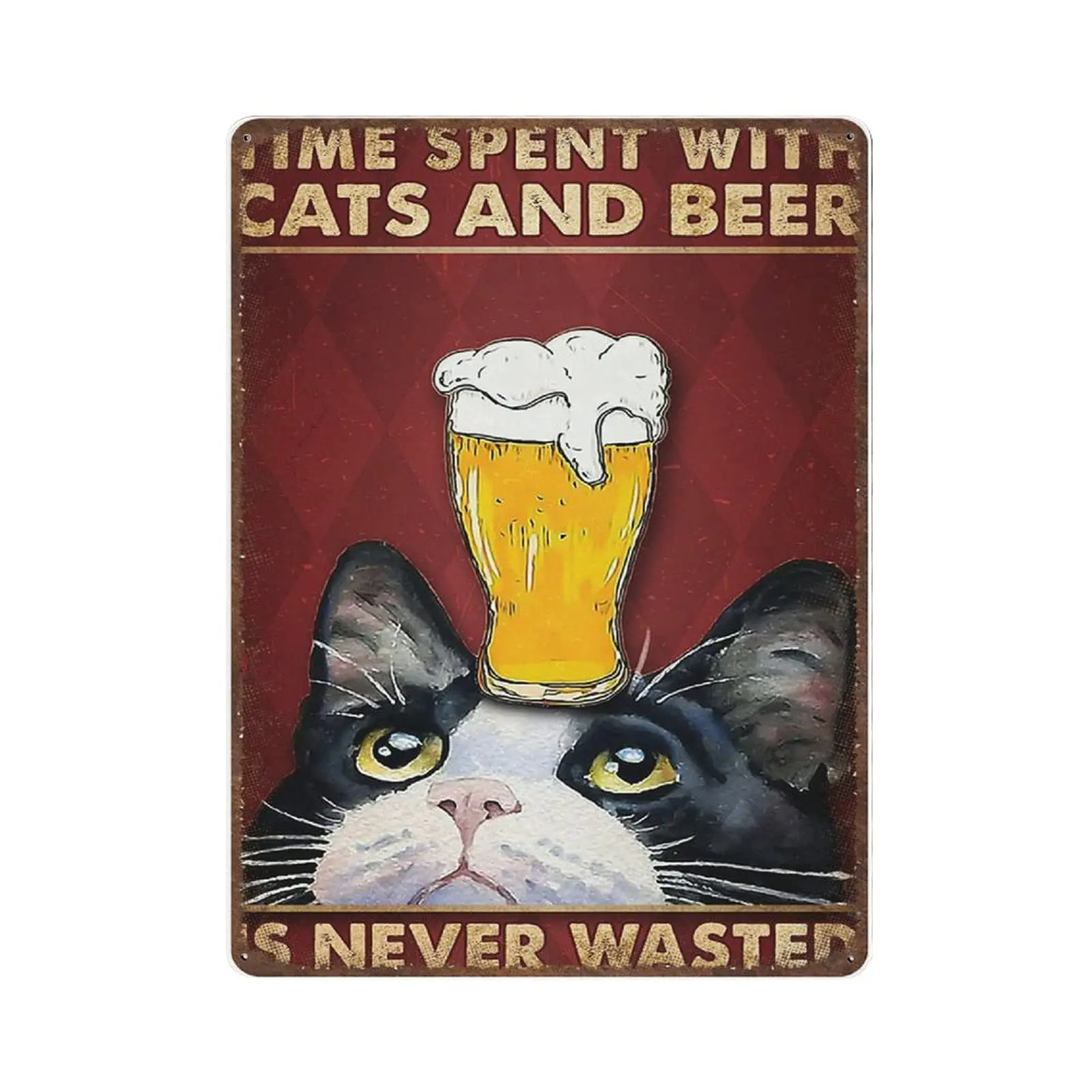 Retro Metal tin sign，Novelty Poster，Iron Painting，Kitties And Beer Tin Sign, Time Spent With Cats And Beer Is Never Wasted Tin S