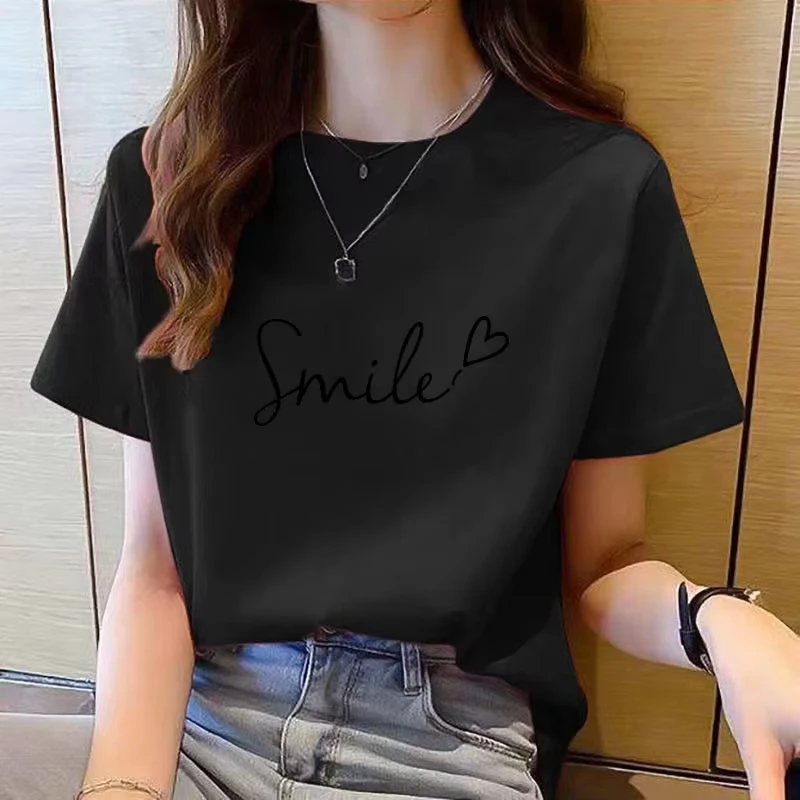 Unisex Smile Heart Graphic T Shirt Simple Cursive Letter Print Short Sleeve Crew Neck Minimalist Positive Daily Casual Tee