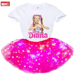 Summer Girls Tutu Dress Set Birthday T Shirt Tutu Dress Girl Kids Dress Set Party Light Christmas Dress Little Girl Costume 2022