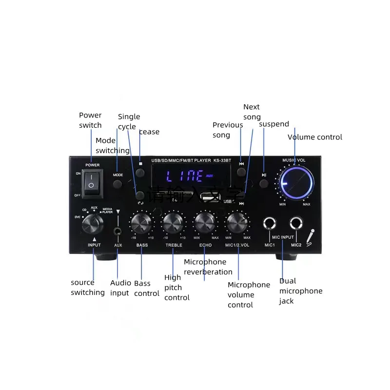 ترقية KS-33BT منخفضة التردد ستيريو ايفي مكبر للصوت الرقمي بلوتوث LED الصوت الرقمي راديو FM 2x60 واط مكبرات الصوت