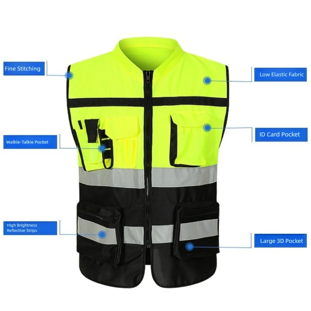 High Visibility Reflective Vest with Pocket One Size Construction Clothes Warning Security Safety Running Gear Motorcycle