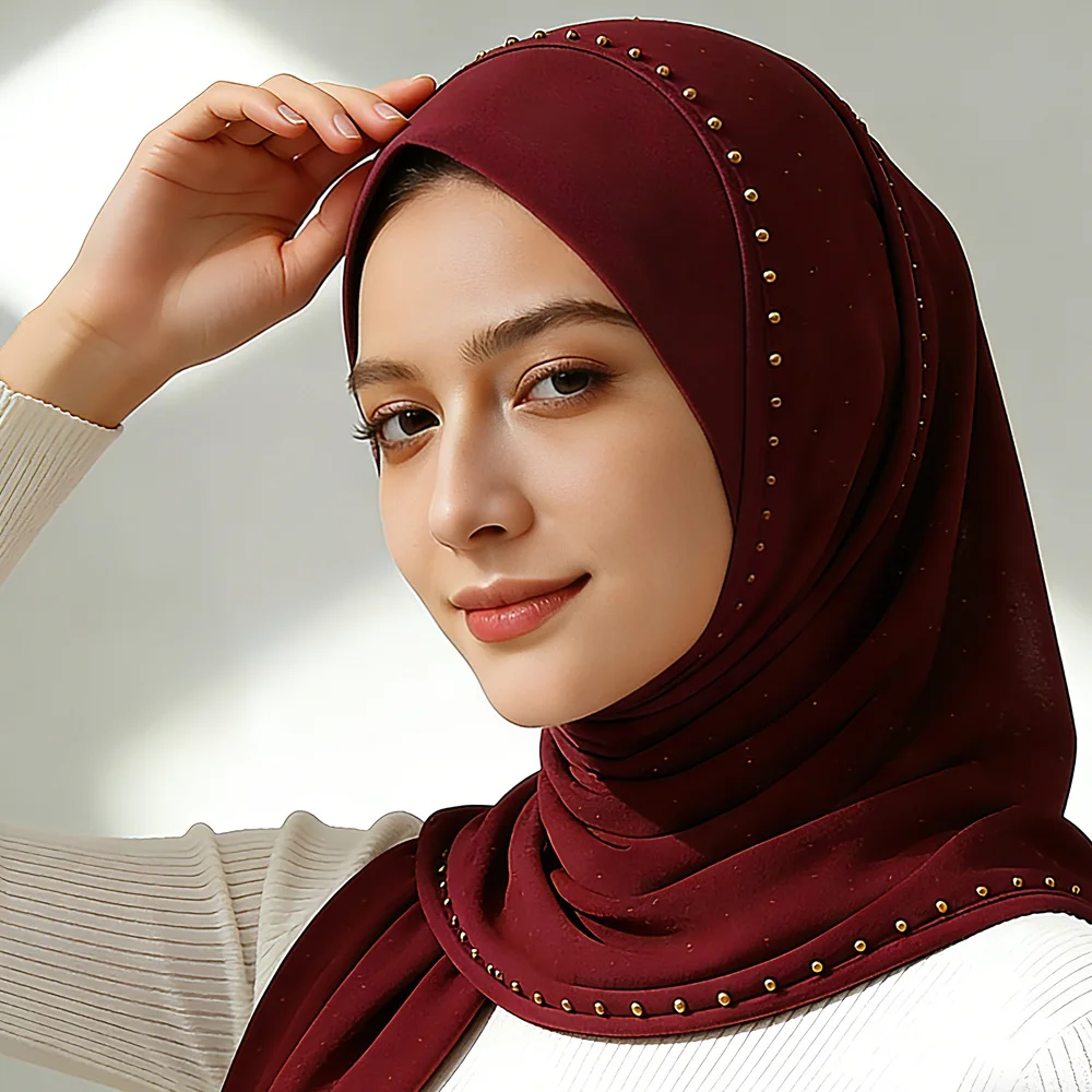 

24color Pearl Hot-Fix Rhinestones Chiffon Headscarf,Semua Musim,Selesa Dipakai,Tidak Panas,70x170cm Long Versatile Hijabs