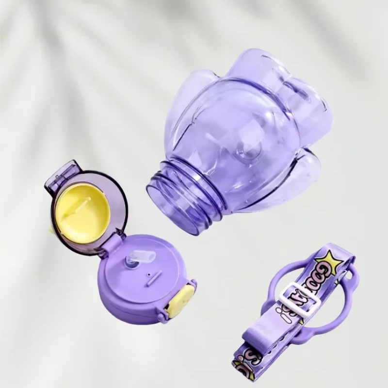 650ml ドーパミンキッズストローウォーターカップ漫画学生カップかわいいスポーツカッププラスチック製水筒ストラップ付き携帯用