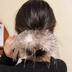 Elastic Large Feather Hair Loop Fluffy Hair Tie Ponytail Band Party School Office Daily Washing Face Scrunchie Headwear