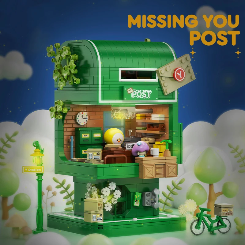 

MOC Post Officemodel Building Blocks Set Street House View with Light Education Assembly Cute Christmas Toys Birthday Gifts