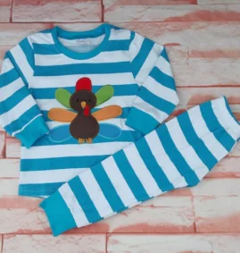Hot Selling Thanksgiving Turkey Pajama Set - Cartoon Embroidery Kids PJs Top+Pants, Boys Girls 100% Cotton Sleepwear 0-24M