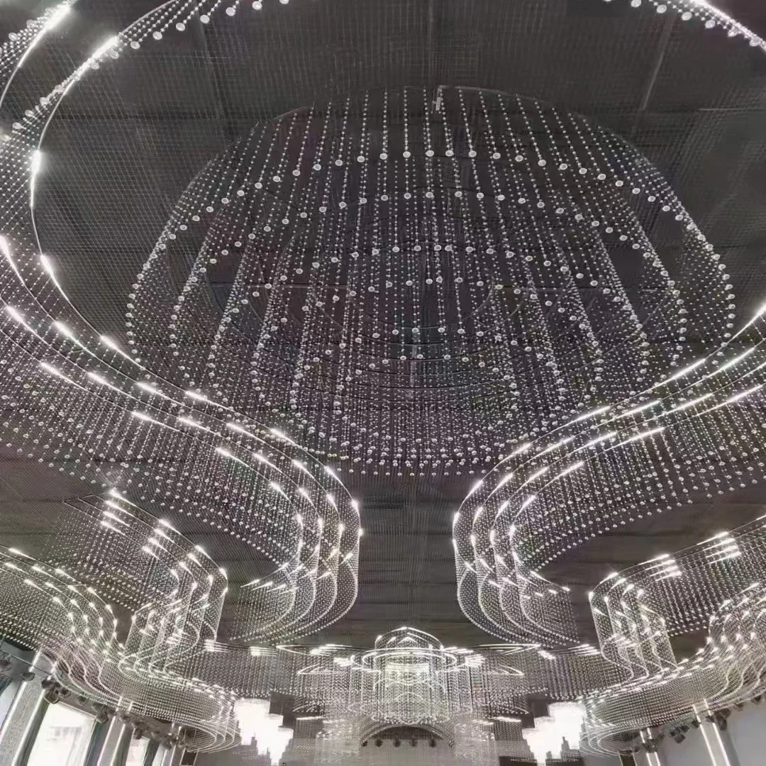 

Wedding Circular Ferris Wheel Ceiling Decoration Acrylic Beads Hanging Display Props Stage Hall Gauze Suspended Rack for Events