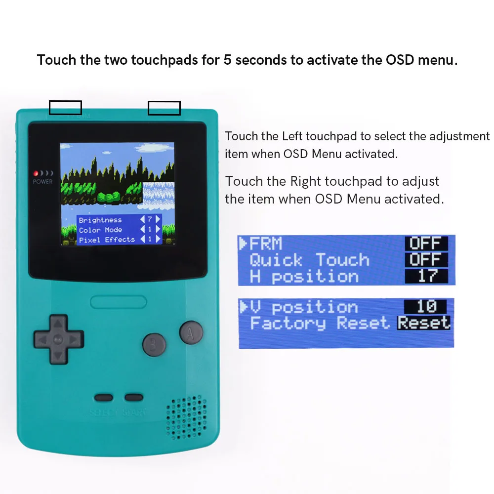 HISPEEDIDO Ekran IPS 2.45' do Gameboy Color GBC, zestaw LCD z podświetleniem, łatwa instalacja bez lutowania, efekt pikseli OSD — zdjęcie produktu 5
