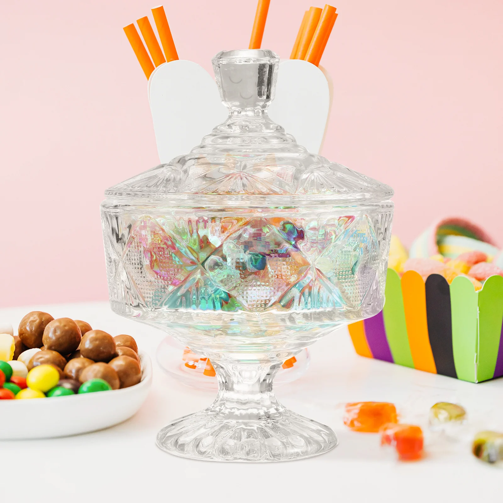 

1Pcs Candy Jar Transparent Clear Glass Snack Storage Jar Candy Organizer for Birthday Wedding Party Jewelry Box with Lid