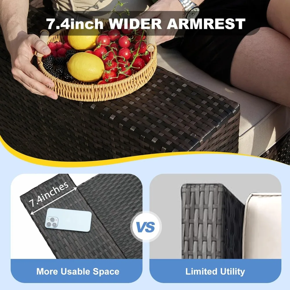 Outdoor Patio Furniture Set: 5-Piece Wicker Conversation Area with Rattan Sofa and Cushioned Seats for Garden Use