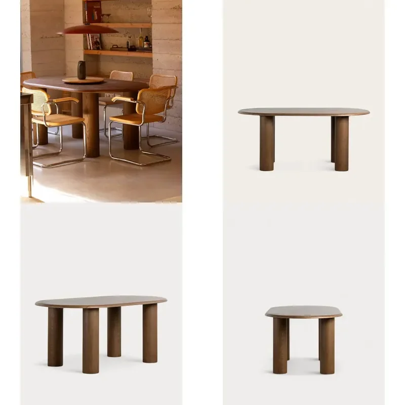 Modern Rectangular Dining Table MDF Dark Wood Grain Finish for Restaurant Kitchen
