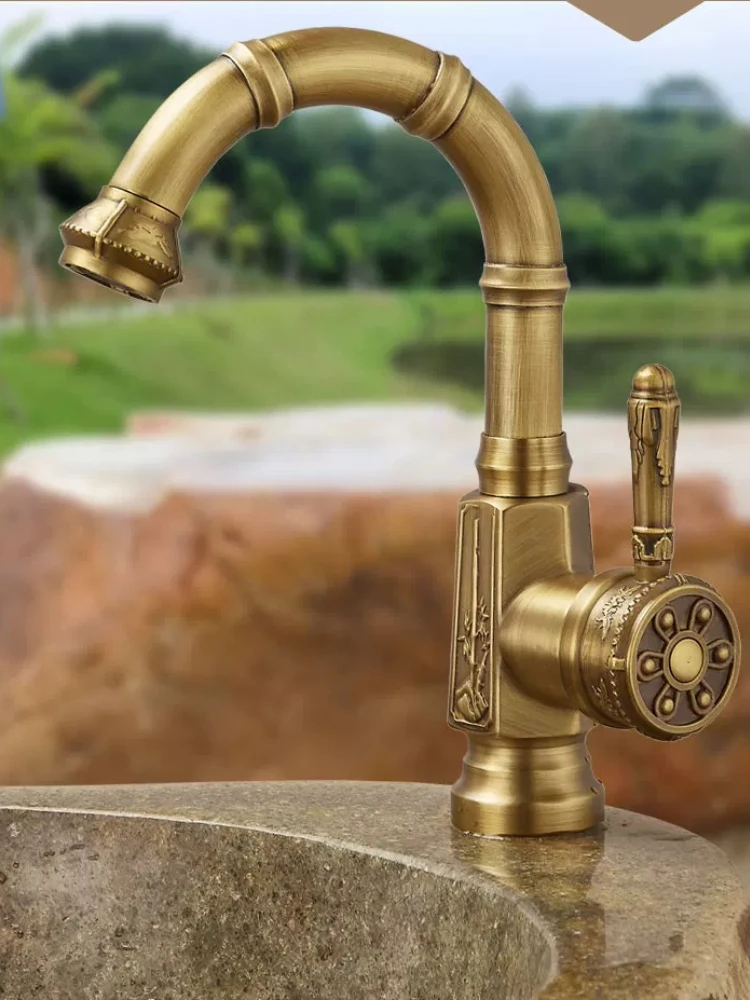 X-S Outdoor faucet antifreeze crack courtyard garden antique all copper wash basin pool marble retro outdoor faucet HG