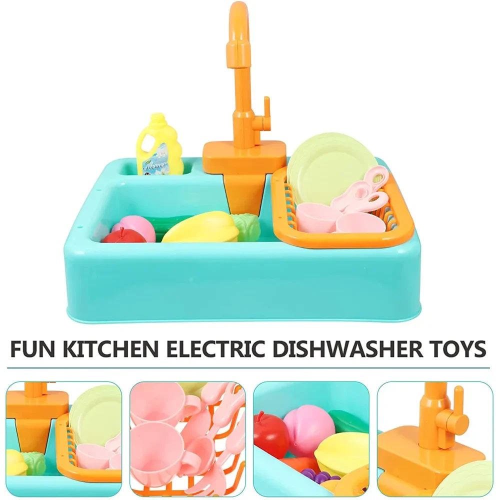 Kids Kitchen Toys Simulation Electric Dishwasher Pretend Play Mini Kitchen Food Educational Summer Toys Role Playing Girls Toys